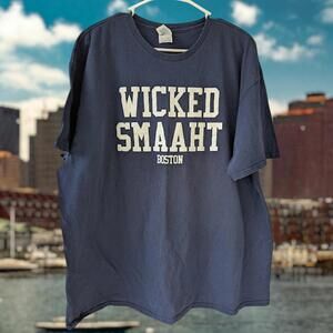 Wicked Smaaht Boston Navy Blue Travel New England T-Shirt Size 2XL Massachusetts